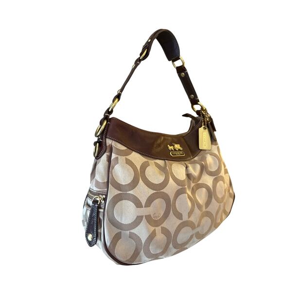 Coach Madison Signature C Logo Leather Trim Hobo Shoulder Bag - Picture 3 of 15